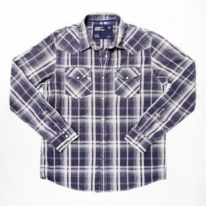 AMERICAN EAGLE Western Style Plaid Snap Button Down/Up Shirt + Pockets Large